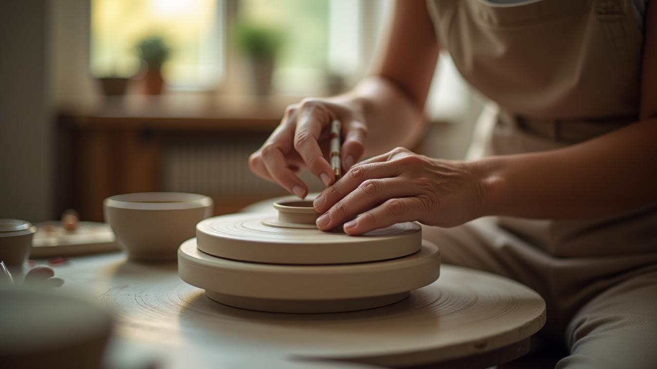 도자기 빚는 손 또는 수채화 그리는 손의 클로즈업