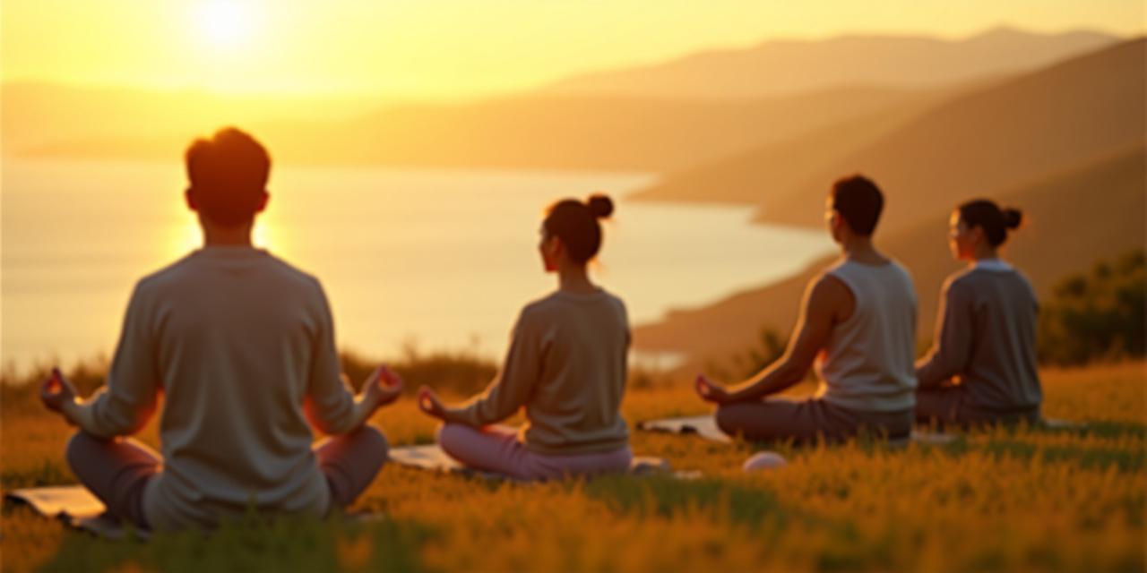 해돋이에 맞춰 명상하는 중년 그룹